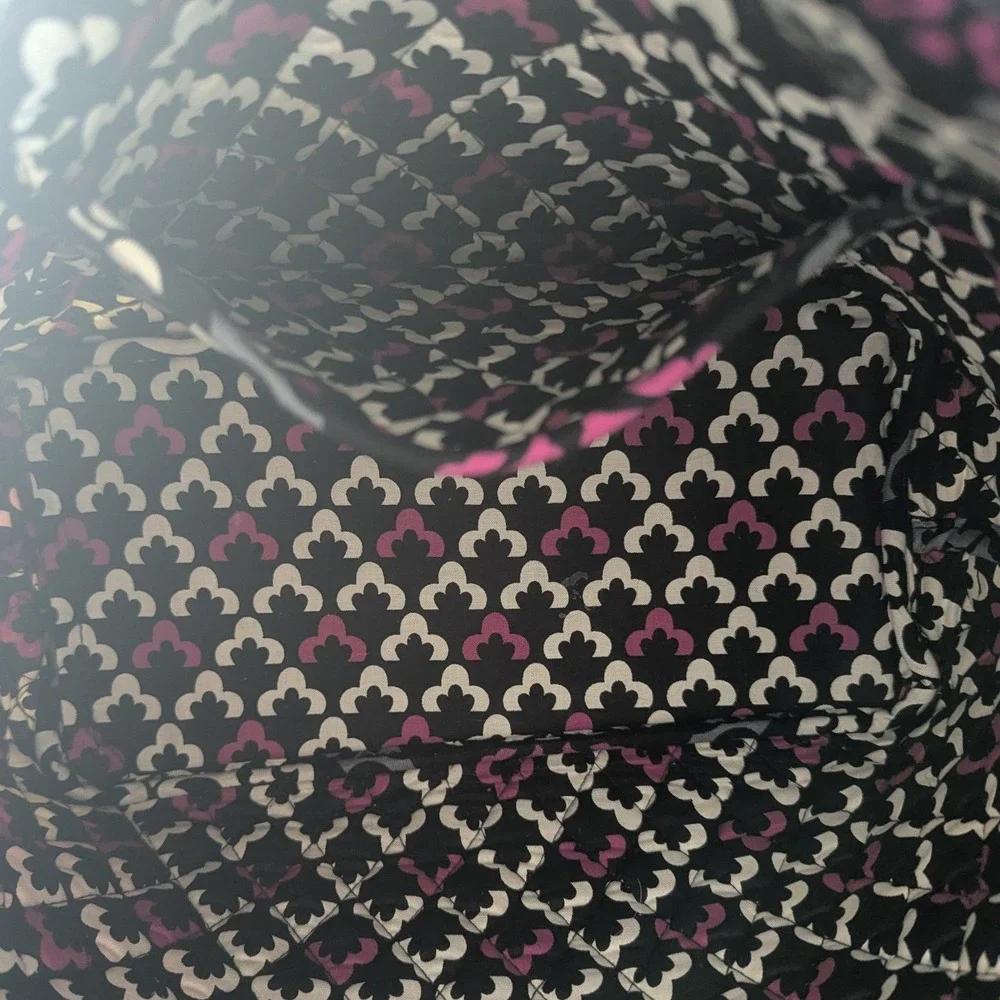 Vera Bradley Tote Shoulder Bag Black Magenta Retired Canterberry Quilted Cotton